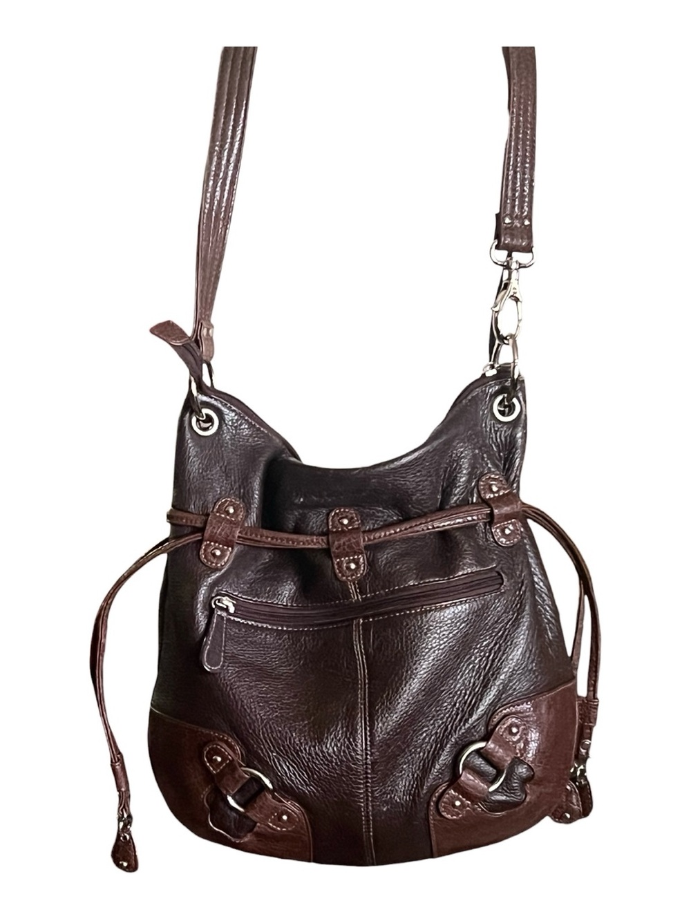Stone Mountain Leather Bucket Hobo Handbag.